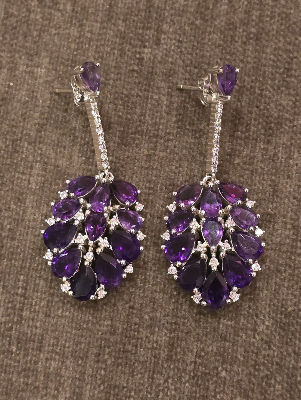 African Amethyst Teardrop Cluster Dangle Earrings Set In 925 Sterling Silver